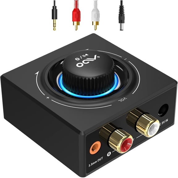 B06T3 Bluetooth 5.3 Receiver, 100ft RCA Bluetooth Audio Adapter for 3.5mm Jack AUX HiFi Home Stereo/Speaker from Smartphone/Tablet/Laptop, Dual Link for Two Speakers, SBC AAC Audio