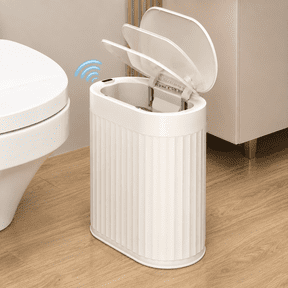 MRBIN 2 Gallon/7L Automatic Touchless Trash Can, Motion Sensor Garbage Bin with Lid Touchless Wastebasket Cream White (for Bathroom, Bedroom, Office)