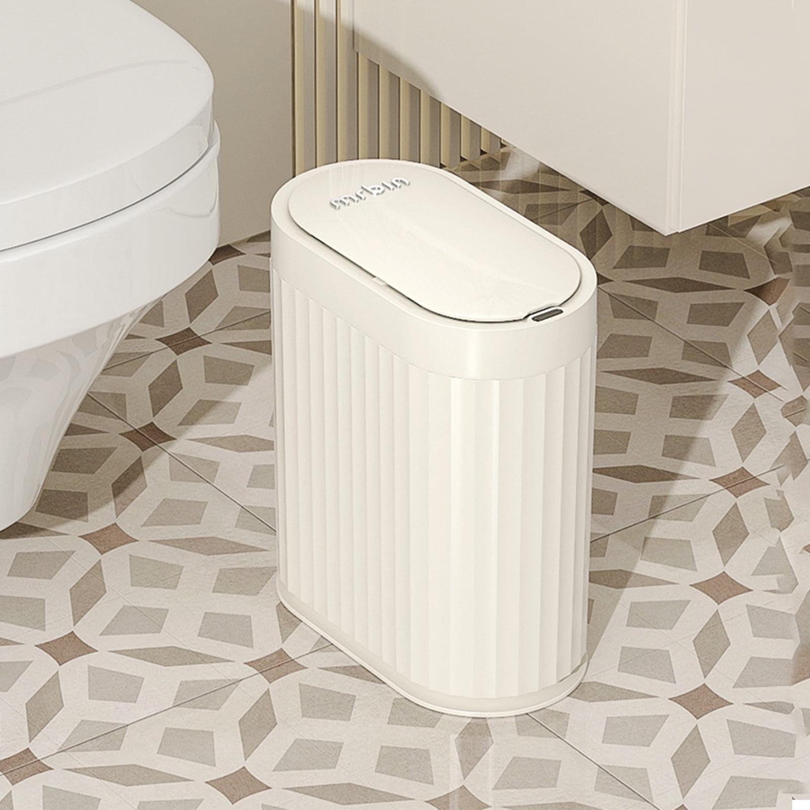 MrBin 2 Gallon Automatic Touchless Trash Can, Motion Sensor Garbage Bin with Lid, Cream White (for Bathroom, Bedroom, Office)