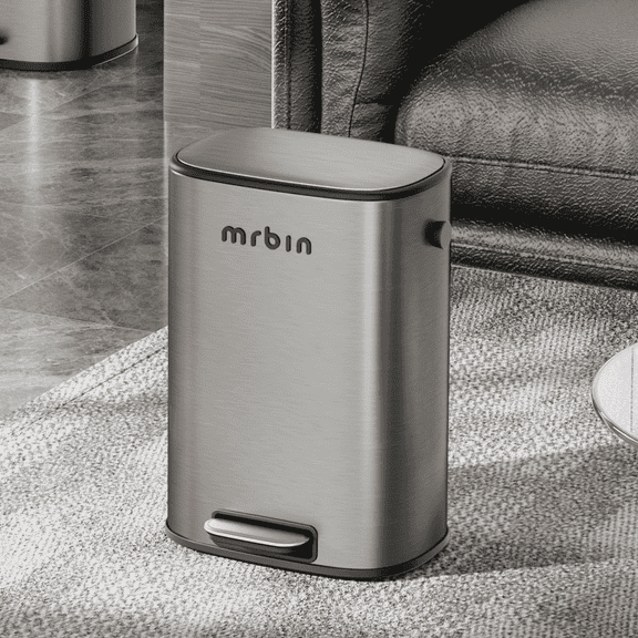 MRBIN Stainless Steel Bathroom Trash Can with Lid, 12L / 3.2gal Step Metal Toilet Waste Basket Soft Close, Small Foot Pedal Garbage Bucket Eclipse-Grey for Bedroom, Restroom, Kitchen, Rv