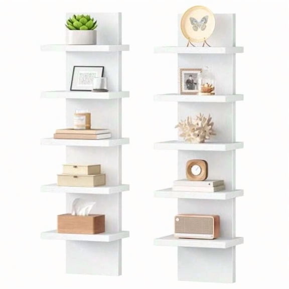 B0z5SGj8 5 Tier Wall Shelf Unit 2 Pack Floating Shelves Wall Mounted Wall Mount Vertical Shelving Floating Storage Rack Organizer Tall Tower Design For Livingroom Bedroom Kitchen White WT18BJP201