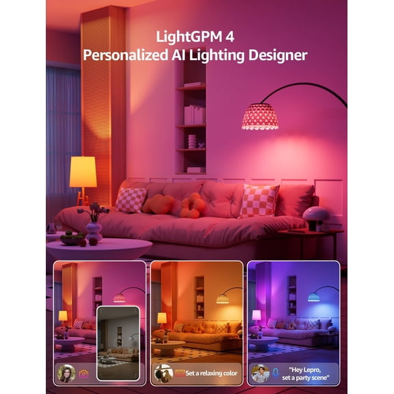 B1 AI Smart Light Bulbs - WiFi & Bluetooth RGBWW Color Changing LED Bulb Works with Alexa & Google Assistant, Personalized Al Lighting Designer, AI Voice Control, Music Sync, 2.4GHz Only, 8 Pack