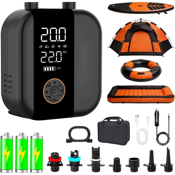 B1 Electric Paddle Board Pump,Rechargeable 10000mAh Cordless/12V DC 22 PSI High SUP Pump,Inflation & Deflation,Auto-Off for Stand Up Surfing Kite,Tent,Boat for Men