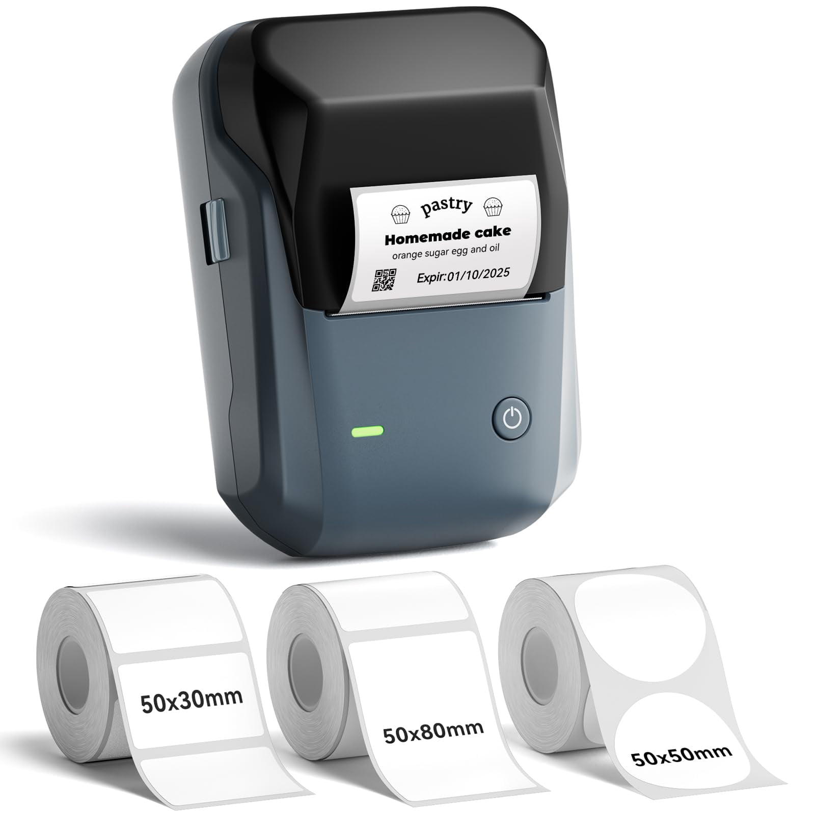 B1 Label Maker Machine With 3 Tapes  50x30mm/50x80mm/ 50x50mm Round Labels Thermal Printer For Small Business Office Home School (blue 1 Printer+3 Roll Label)