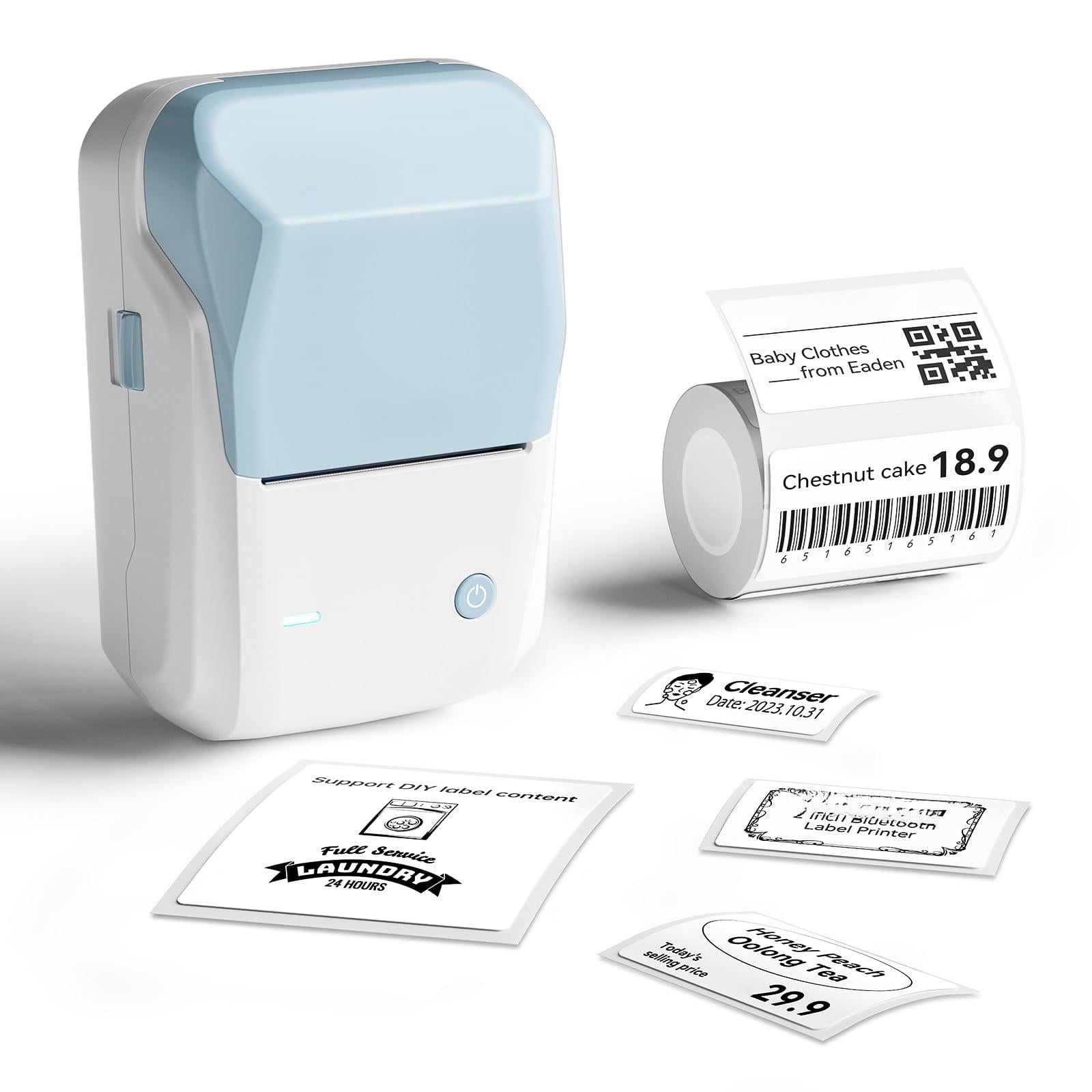 B1 Label Maker Machine  Thermal Printer Easy To Use For Office Home Business Came With 1 Roll White Label(light Blue)