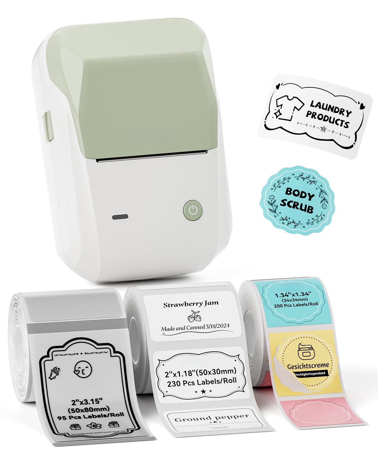 B1 Label Maker Machine  Thermal Printer Easy To Use For Office Home Business Came With 3 Roll Labels(green)