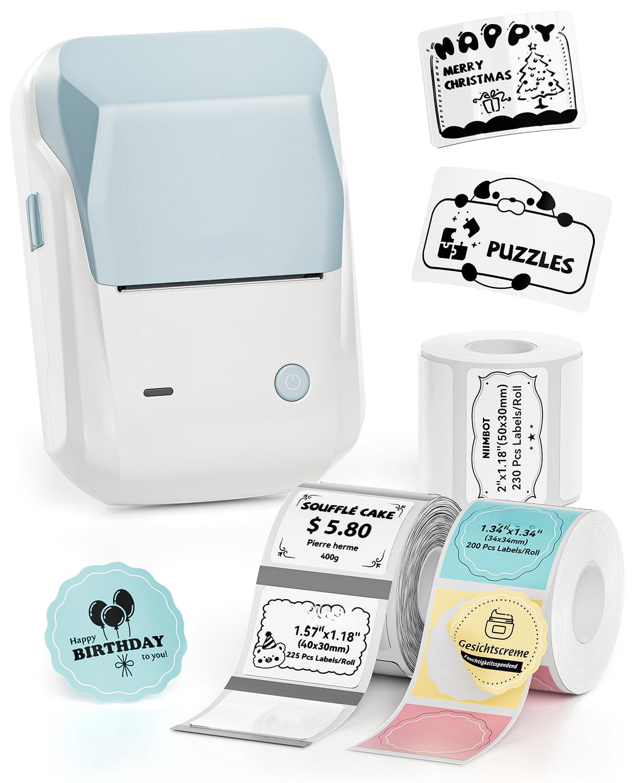 B1 Label Maker Machine  Thermal Printer Easy To Use For Office Home Business Came With 3 Roll Labels(light Blue)