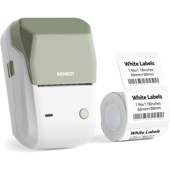 B1 Label Maker Machine with Tape, 2 Inch Portable Sticker Printer for Home School & Small Business, Compatible with Phones & PC, Green White