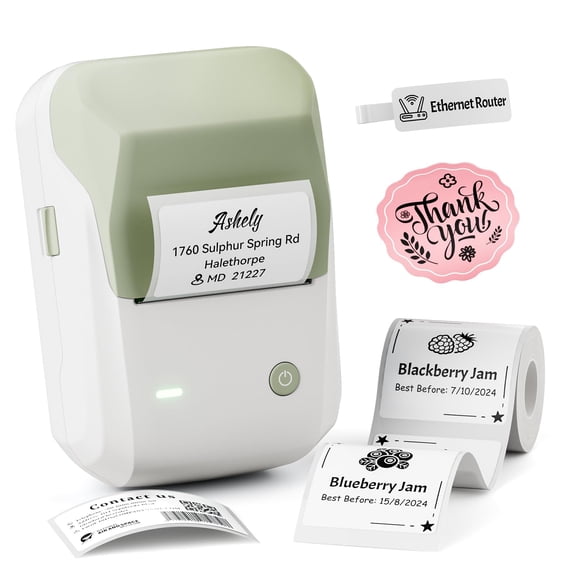 B1 Label Maker  Portable Thermal Printer Machine With Large Waterproof Tape And Multiple Templates For Small Business Office Home School 2 Inch (green 1 Printer+1 Roll Label)