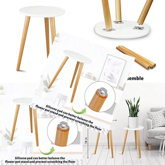 B1-Round Black 8.9 Mid Century Wood Plant Stand Small Round Side Table For Indoor Plants
