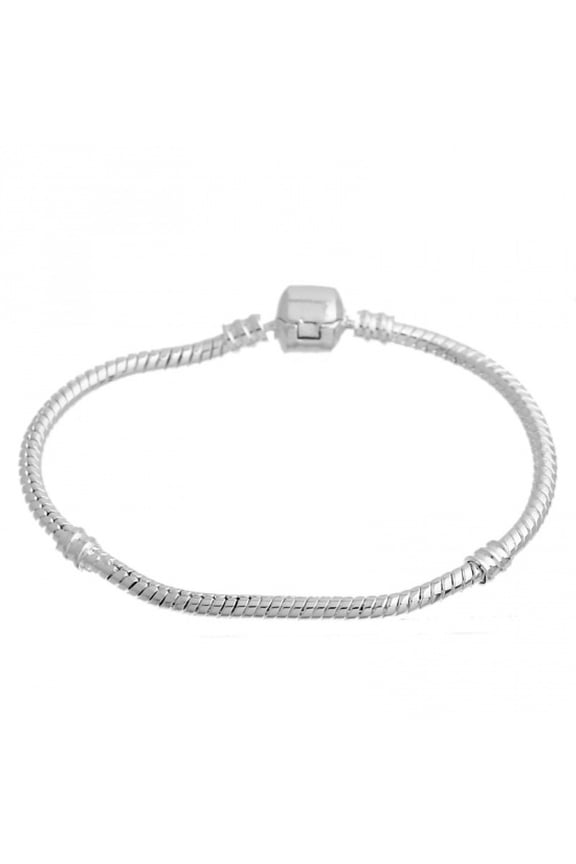 B109 - 4 pcs. Silver Plated European Snake Chain Bracelets - Snap Clasp - 16cm (6.3") - 3mm Thick - Small Wrists