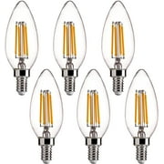 FLSNT 60W Equivalent LED Chandelier Light Bulbs, Dimmable, E12 Base, Clear B11 LED Filament Candelabra Bulbs, 2700K Soft White, 6 Pack