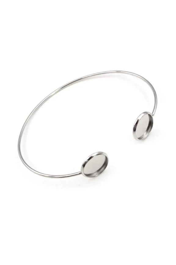 B114 - 4 pcs. 316 Stainless Steel Open Cuff Adjustable Bangle Bezel Bracelet - 2 Settings - 12mm Glue Pad