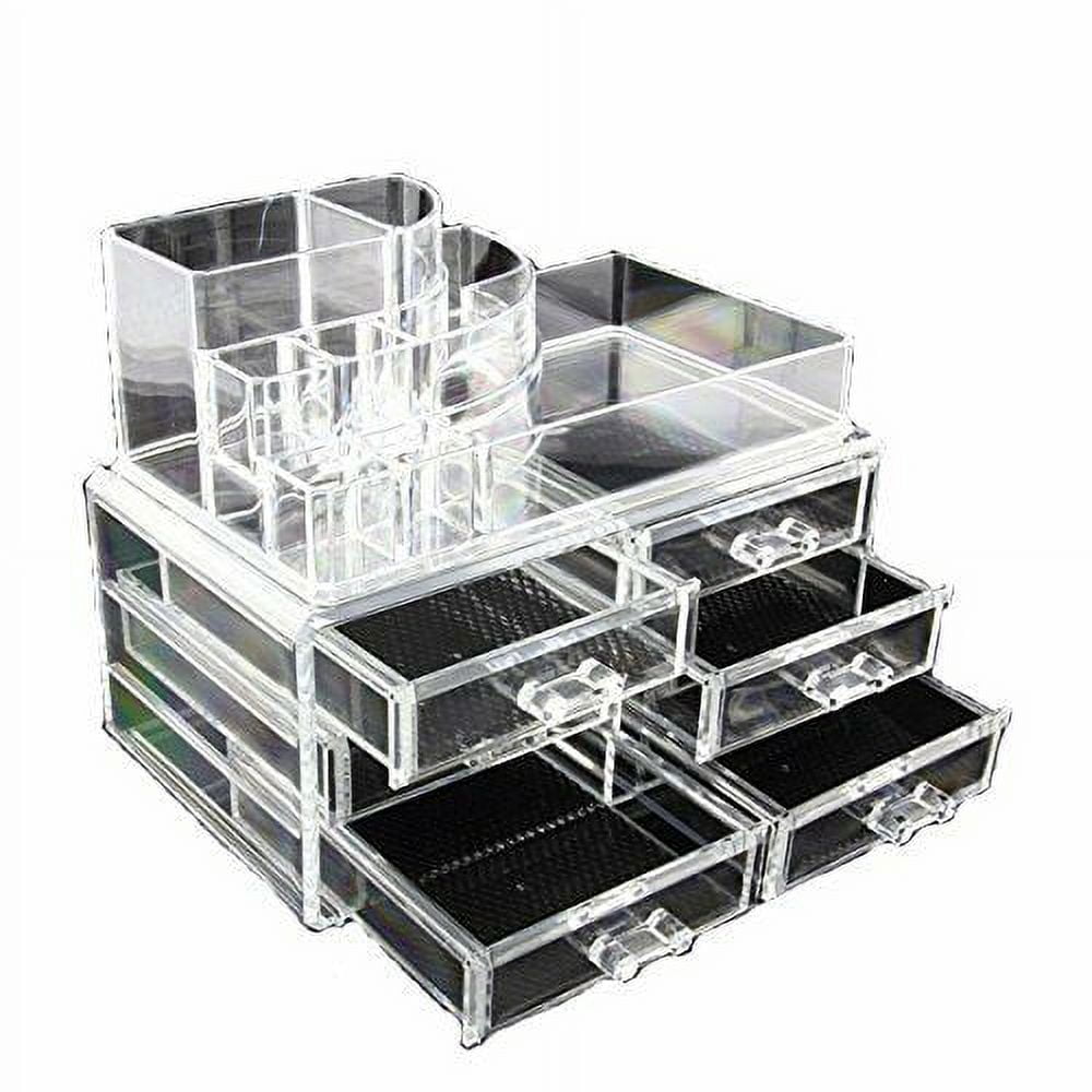 SMILING JUJU B11706 Clear Acrylic Cosmetics Makeup Jewelry Organizer 6 Drawers 8 Compartments Top