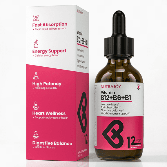B12 B6 B1 Vitamin Liquid Drops, B12 Sublingual, Vitamin B12 Complex for Women - B12 Methylcobalamin for Energy, Brain, and Heart Support - Vitamin B12 5000 mcg - Raspberry, Vegan, 2 fl oz