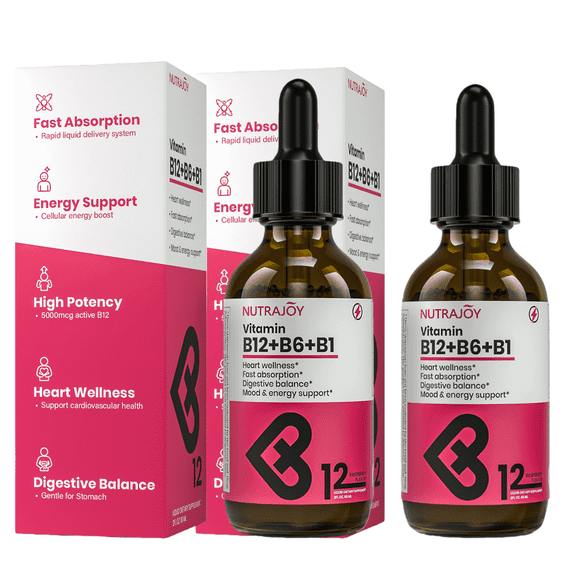 B12 B6 B1 Vitamin Liquid Drops, B12 Sublingual, Vitamin B12 Complex for Women - B12 Methylcobalamin for Energy, Brain, and Heart Support - Vitamin B12 5000 mcg - Raspberry, Vegan, 2 fl oz (PACK of 2)