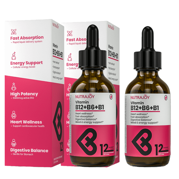 B12 B6 B1 Vitamin Liquid Drops, B12 Sublingual, Vitamin B12 Complex for Women - B12 Methylcobalamin for Energy, Brain, and Heart Support - Vitamin B12 5000 mcg - Raspberry, Vegan, 2 fl oz (PACK of 2)