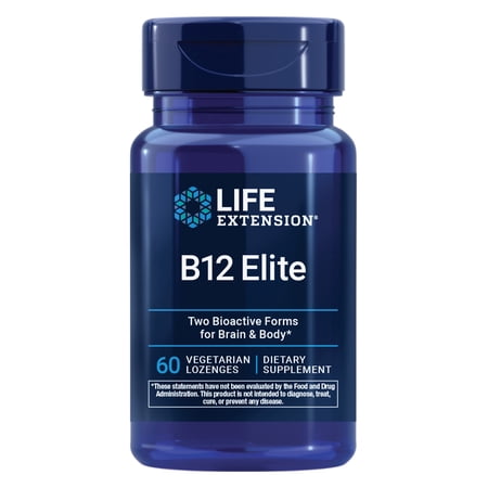 Life Extension B12 Elite, adenosylcobalamin, methylcobalamin, two active forms for brain health & dopamine production, non-GMO, gluten-free, vegetarian, 60 lozenges