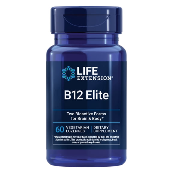 Life Extension B12 Elite, adenosylcobalamin, methylcobalamin, two active forms for brain health & dopamine production, non-GMO, gluten-free, vegetarian, 60 lozenges