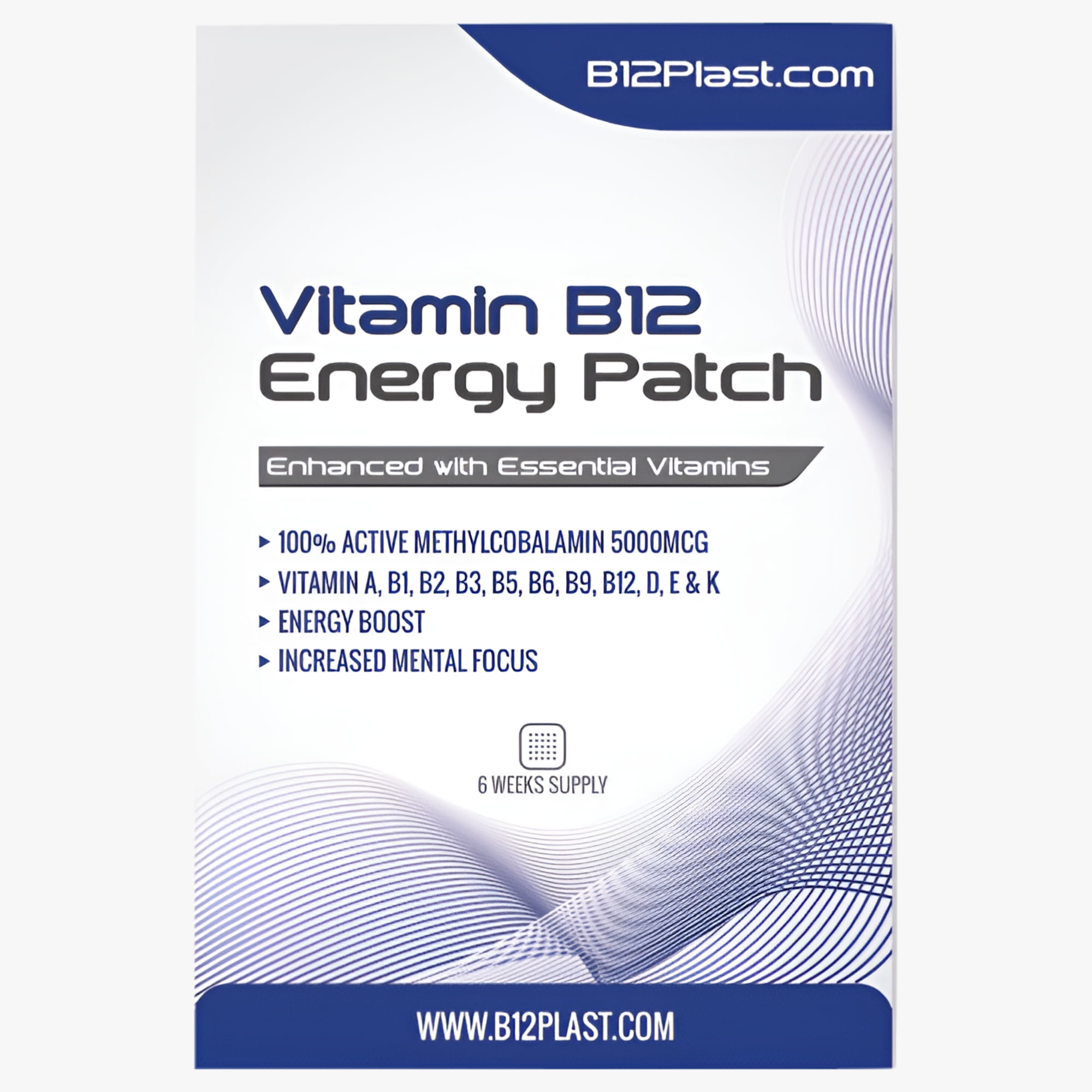 B12Plast Transdermal Vitamin B12 Patch 5000mcg Plus 10 Essential Vitamins - 6 Weeks Supply
