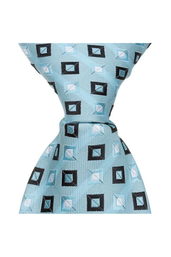 B14 - 9.5 in. Zipper Necktie - Blue With Squares- 6 to 18 Month
