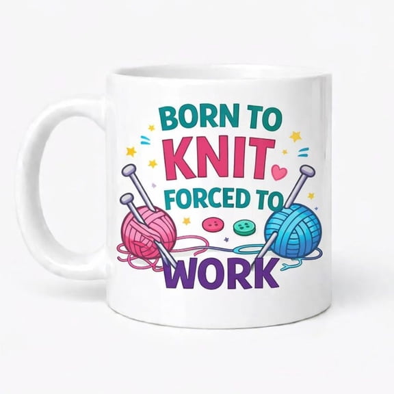 B1Orn to Knit Mug Colourful Yarn Design, Ceramic 11oz
