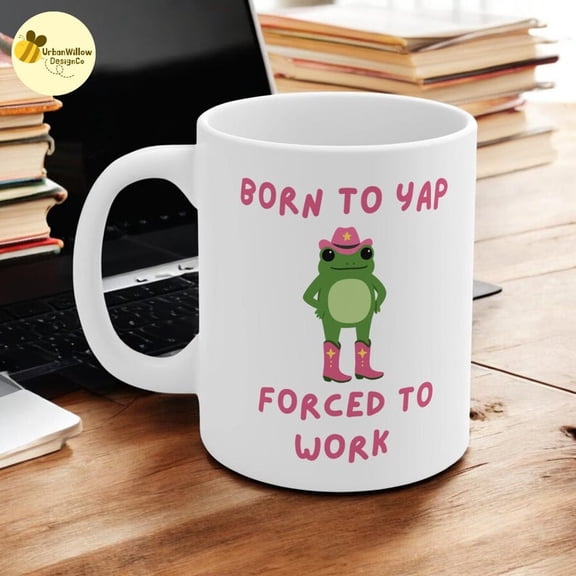 B1Orn to Yap Forced to Work Coffee Mug, Cute CowB1Oy Frog Ceramic Cup, Viral Meme Gift