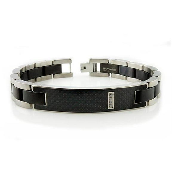 B20150 Titanium Mens ID Bracelet with Black Carbon Fiber Inlay