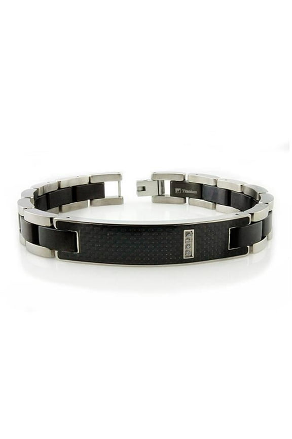 B20150 Titanium Mens ID Bracelet with Black Carbon Fiber Inlay