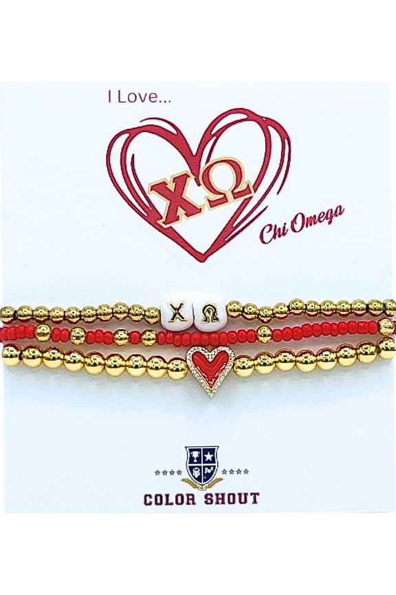 B202 XO-'I Love' Chi Omega Bracelet Stack