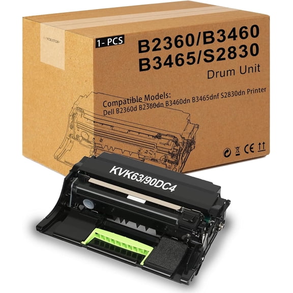 B2360 Imaging Unit KVK63 High Yield Compatible for Dell B2360d B2360dn B3460dn B3465dnf S2830dn Printer (60,000 Pages)