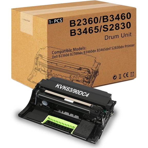 B2360 Imaging Unit KVK63 High Yield Compatible for Dell B2360d B2360dn B3460dn B3465dnf S2830dn Printer (60,000 Pages)