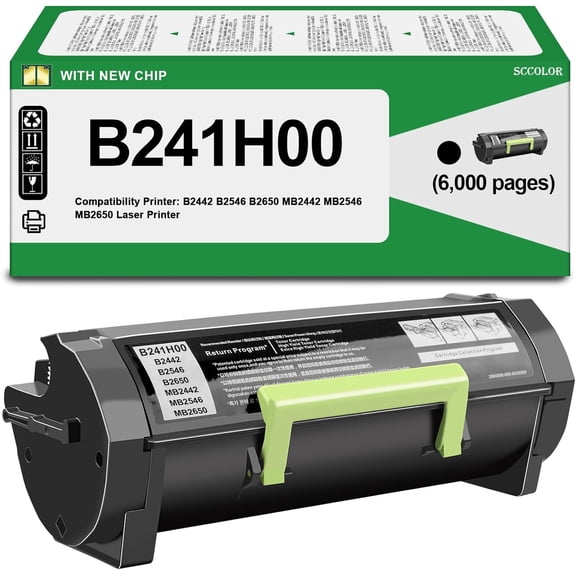B241H00 Toner Cartridge High Yield Compatible B241H00 Black Toner Cartridge (with New Chip) Replacement for Lexmark B241H00 B2442 B2546 B2650 MB2442 MB2546 MB2650 Laser Printer(Black,6000 Pages)