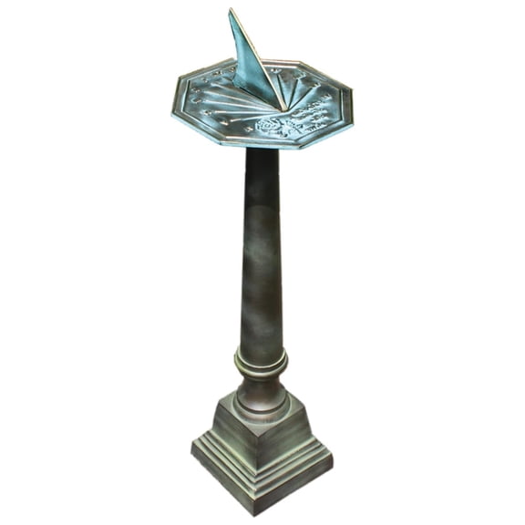 B28 Aluminum Column Sundial Pedestal, Cast Aluminum with Copper and Light Verdigris Finish, 25-Inch Height