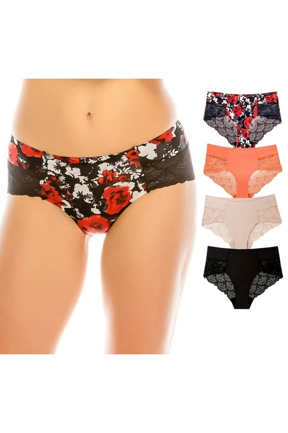 Women's Elastic Waist Beautiful Lace Panties Underwear Pack Of Four 0906 (L)