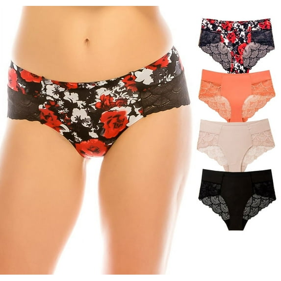 B2Body Women's Elastic Waist Beautiful Lace Panties Underwear Pack Of Four 0906 (M)