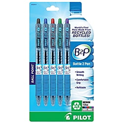 Pilot(R) "Bottle to Pen" B2P Retractable Gel Pens, Medium Point, 1.0 mm, 86% Recycled, Translucent Barrels, Assorted Ink Colors, Pack Of 5