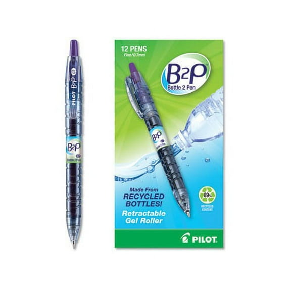B2P Bottle-2-Pen Recycled Retractable Gel Pen 0.7mm, Purple Ink, Translucent Blue Barrel