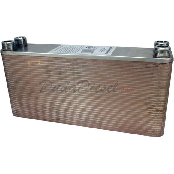 B3-23A 60 Plate Stainless Steel Heat Exchanger with 3/4" Male NPT x 1/2" Male NPT Ports Copper Brazed
