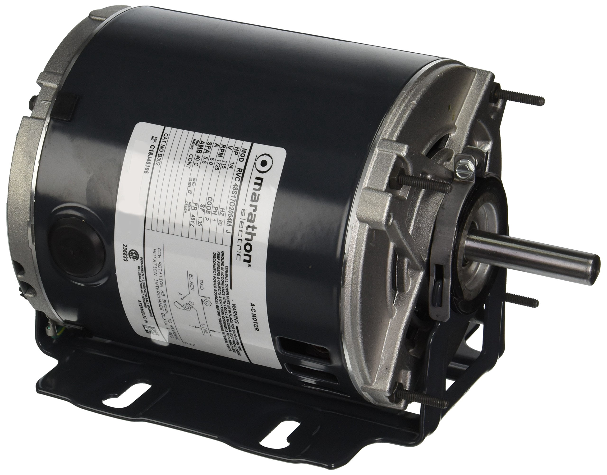 B302 Marathon 1/4 hp (1 speed) 115V 1800 RPM ODP 48Y Frame Resilient Base  Blower Motor