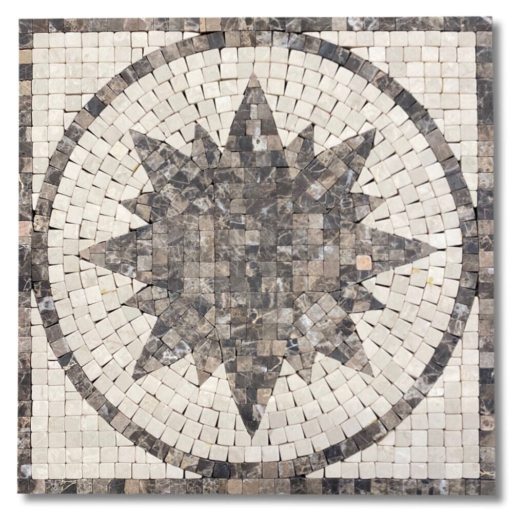Emperador Crema 12x12 Marble Medallion Mosaic Tile