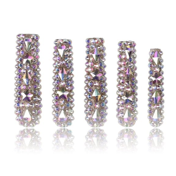 B310 Glamorous Crystal Press on Nails | Long Sparkling 3D Rhinestone Nails | Extra Long Coffin Nails for Women, Party Prom Nails M