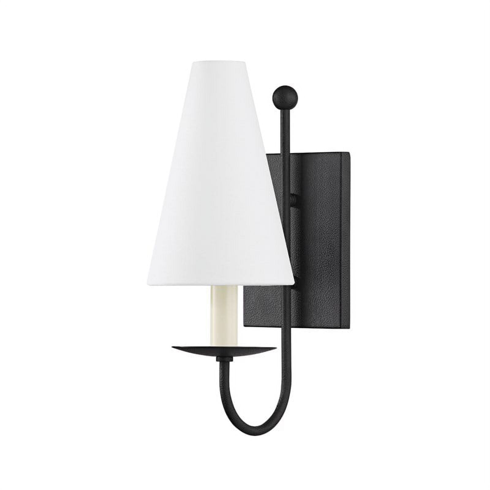 Elegant Black Iron Wall Sconce with Dimmable White Linen Shade