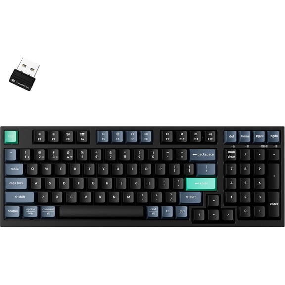 B35 Wireless Keyboard, 2.4 GHz/Bluetooth 96% Layout Keyboard with Numeric Keypad Silent Typing Launcher Support Ergonomic Angle Compatible Mac Windows Linux