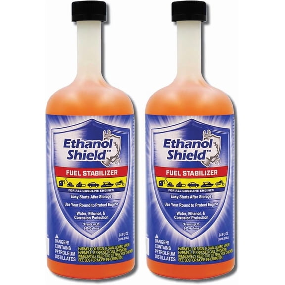 Ethanol Shield Fuel Stabilizer, 24 oz. 2 PACK Keeps Fuel Fresh, Gasoline Treatment Fuel Additive That Protects Fuel System, Gas Stabilizer for Fuel Storage, Antioxidant and Anticorrosive