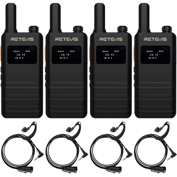 B3S 2 Way Radio, Walkie Talkies with Earpiece, Ultra Thin, 1620mAh, Channel Display,USB-C, Solid Design,Hands-Free, Rechargeable Two Way Radio for Retail Convenience Store Hotel (4 Pack)