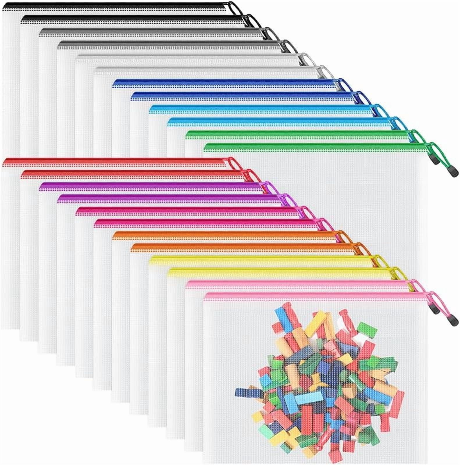 B4 Mesh Zipper Pouch, 24 Pack 12 Colors 15" x 11" Zipper Pouches for Organizing, Multipurpose Waterproof Zipper Bags for Office Supplies