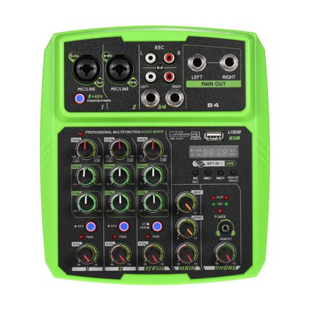 B4 Portable 4 Channels Audio Mixer USB Mixing Console Supports BT Connection with Sound Card Built-in 48V Phantom Power