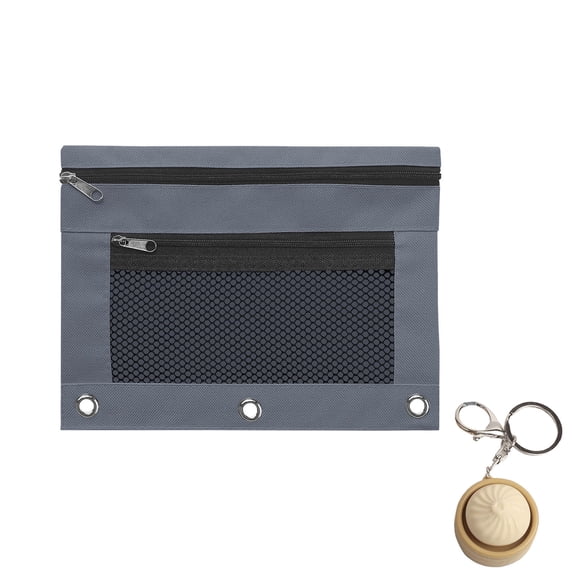 B5 3 Ring Binder Zipper Pencil Pouch, Cloth Binder Pen Bag with Fidget Button, Large Capacity Office Storage File Pouch, Binder Insert Pen Organizer for Office School (Dark Gray,7.1"x9.8")
