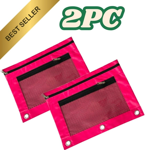 B5 Cloth Eyelet Binder Pouch | Three-Hole Zippered Pen & Pencil Case | Dual Compartments | Clear Window | Fits Standard 3-Ring Binder | 25x19cm Office Organizer | Storage Bag